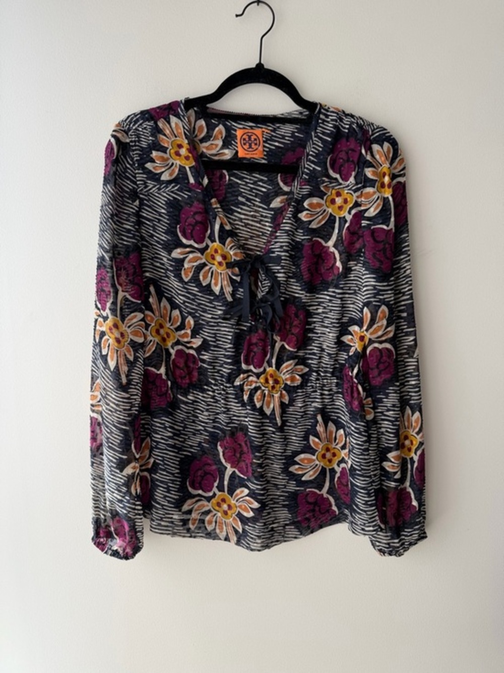 Tory Burch Silk Cinch Waist Floral Top